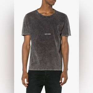 Saint Laurent Paris Men’s Destroyed Archive Logo T-Shirt Faded Wash Sz M